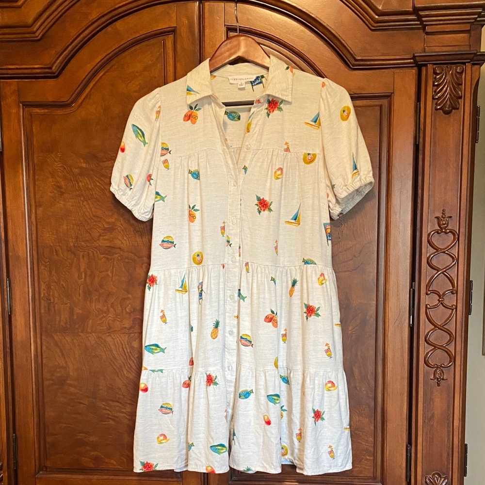 JANE + DELANCEY Linen blend Tiered Dress with Novelty Print Size Small